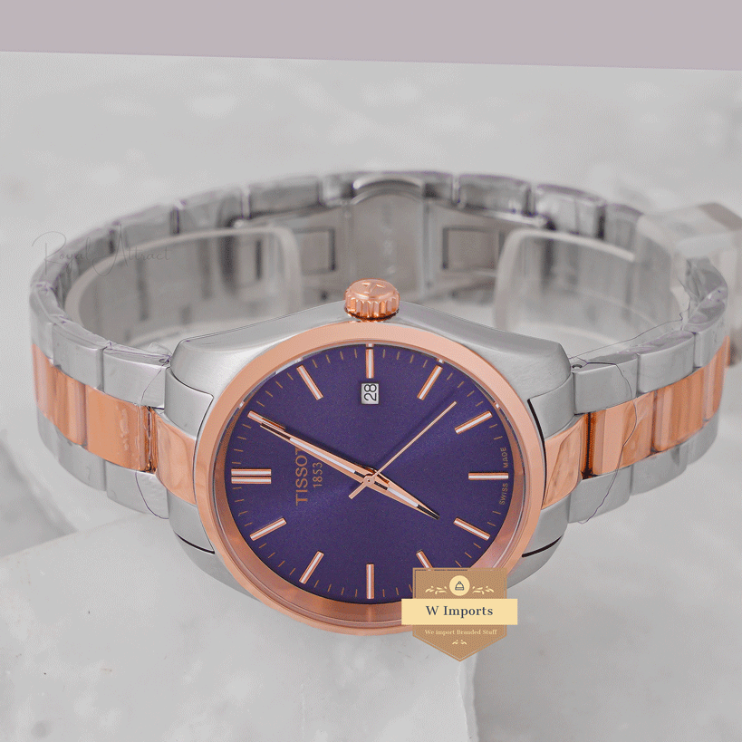 Latest Collection Two Tone Rose Gold With Blue Dial Chain Watch