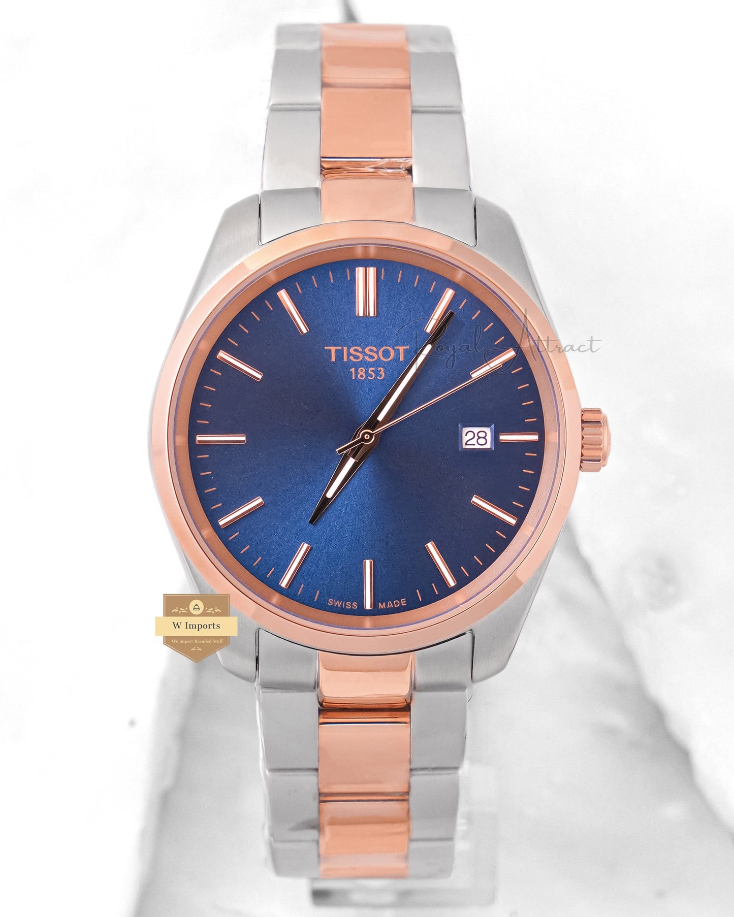 Latest Collection Two Tone Rose Gold With Blue Dial Chain Watch