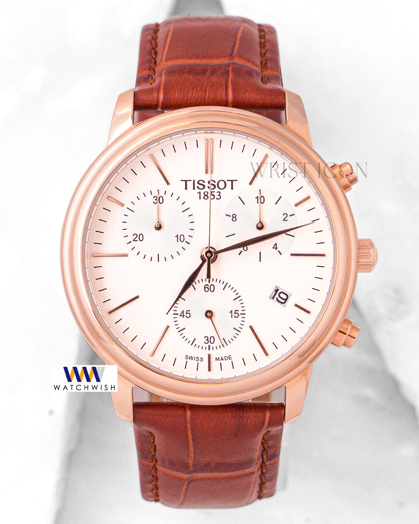 Latest Collection Chronograph Rose Gold Case With White Dial & Leather Strap