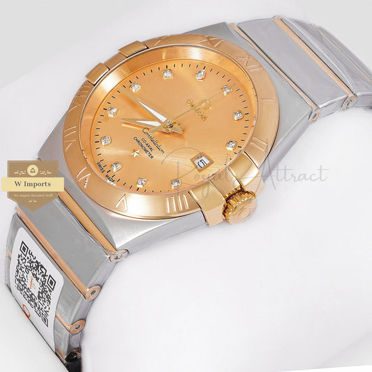 Latest Collection Two Tone Yellow Gold With Dial & Stone Figure Watch