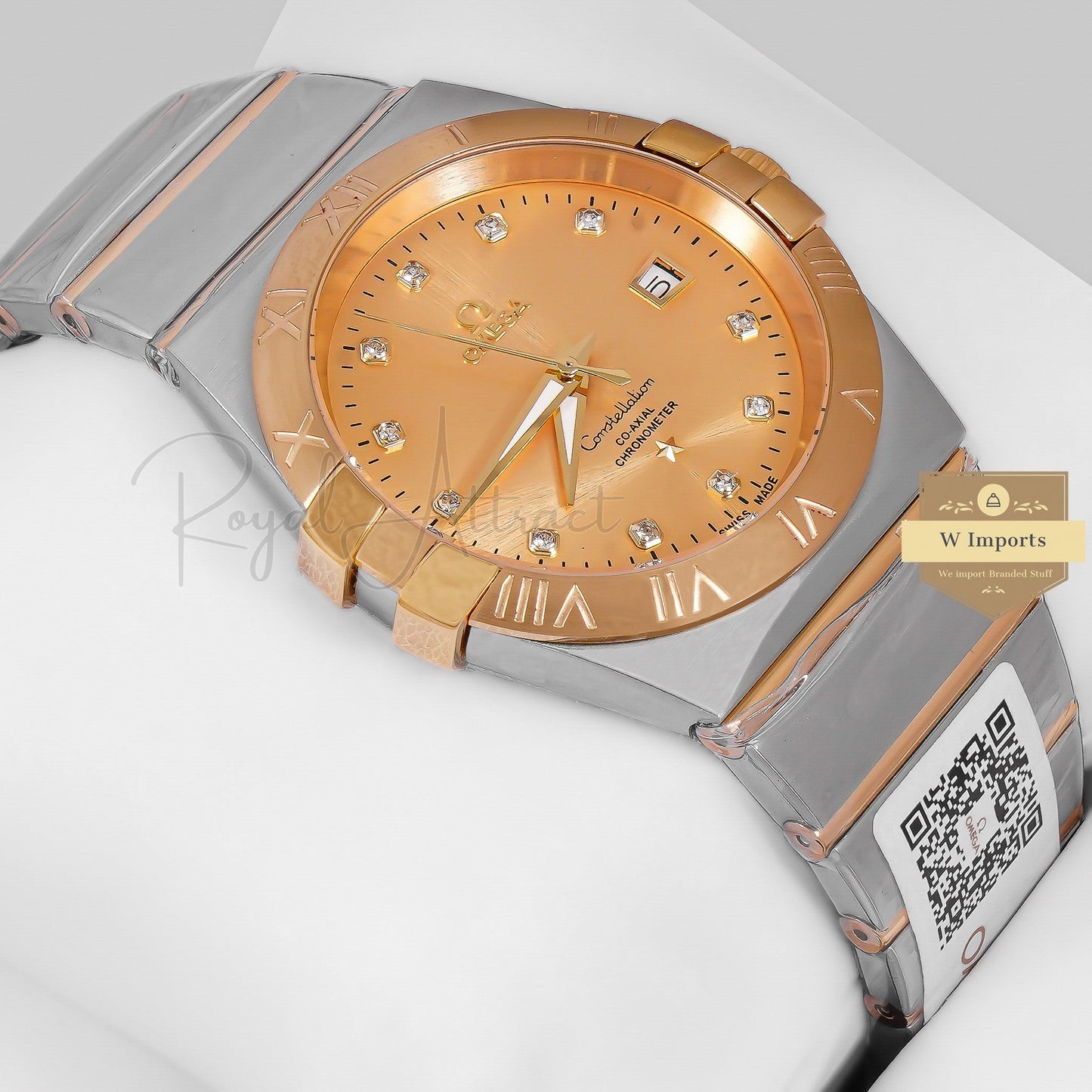 Latest Collection Two Tone Yellow Gold With Dial & Stone Figure Watch