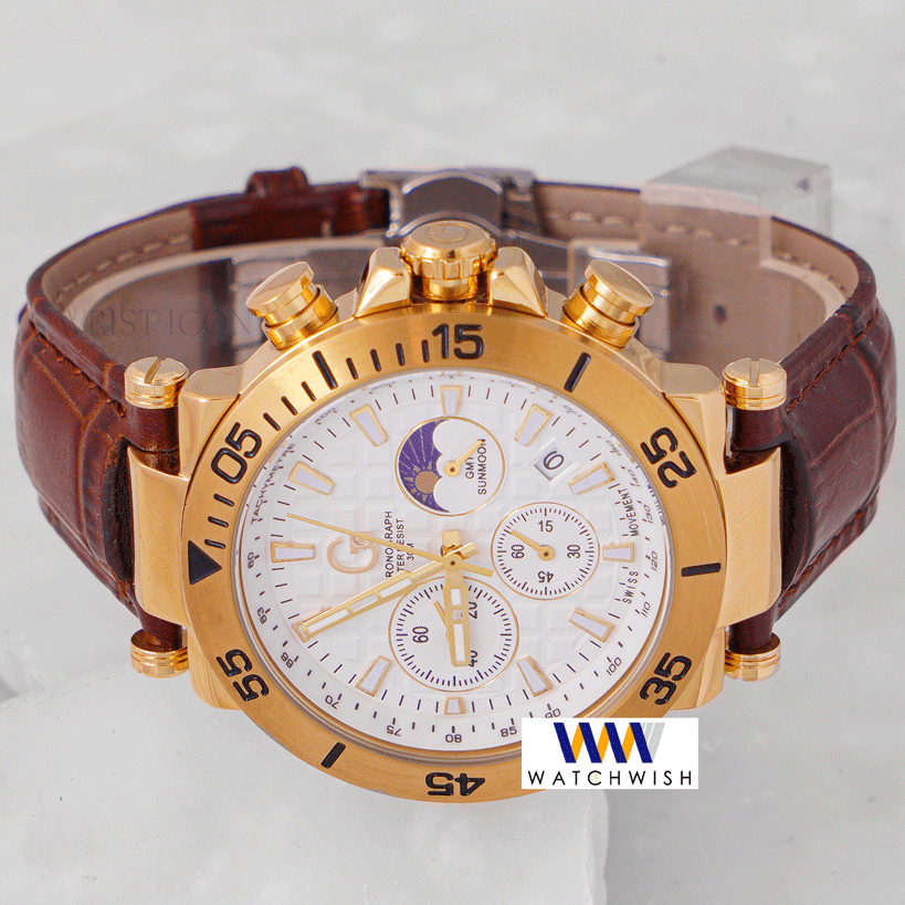 Latest Collection Chronograph Yellow Gold Case With White Dial & Brown Leather Strap