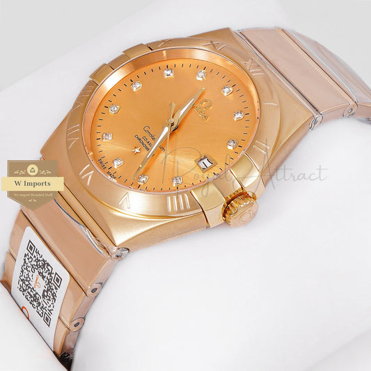 Latest Collection All Yellow Gold With Dial & Stone Figure Automatic Watch