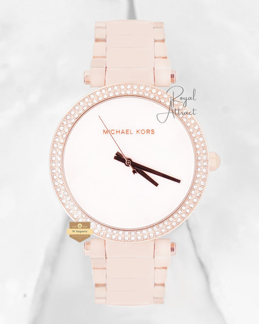 Latest Collection Rose Gold With White Dial & Stone Bezel Ladies Watch