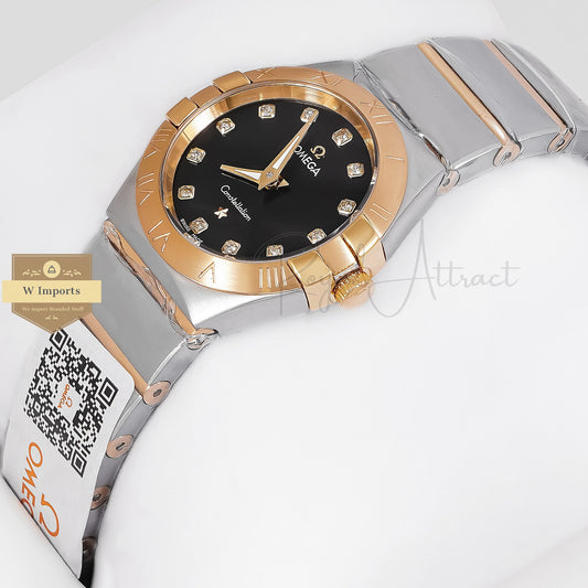 Latest Collection Two Tone Yellow Gold With Black Dial & Stone Figure Ladies Watch