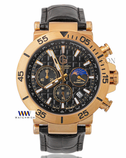 Latest Collection Chronograph Yellow Gold Case With Blue Dial & Black Leather Strap