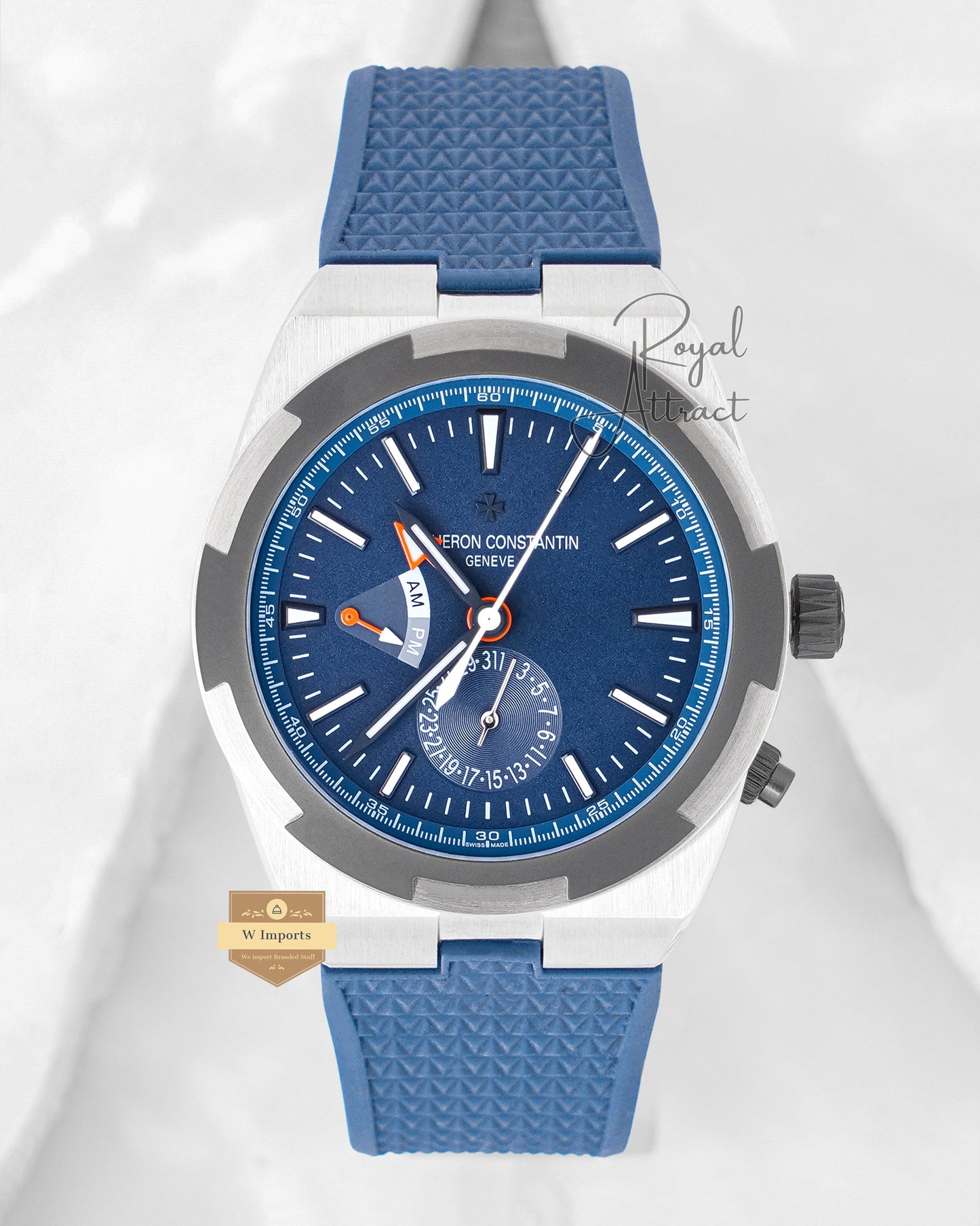 Latest Collection Dual Time Silver Case With Blue Dial & Pvc Strap