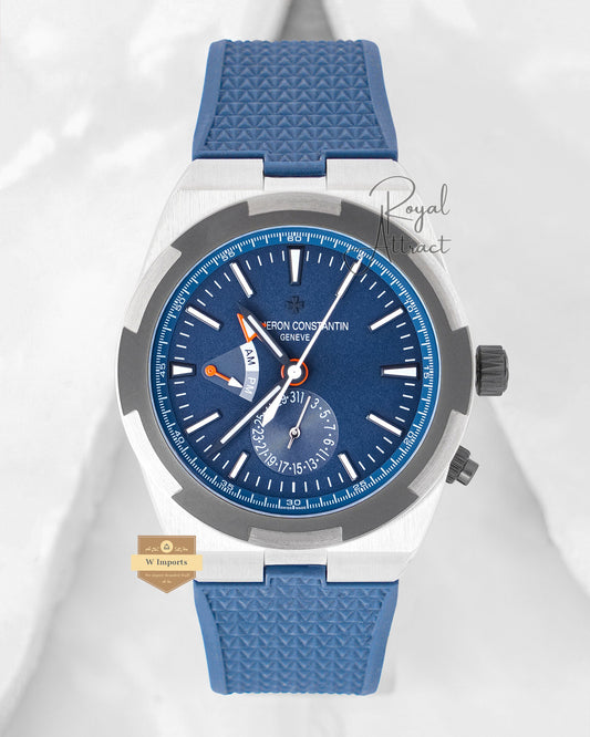 Latest Collection Dual Time Silver Case With Blue Dial & Pvc Strap