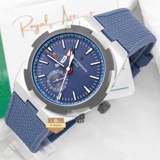 Latest Collection Dual Time Silver Case With Blue Dial & Pvc Strap