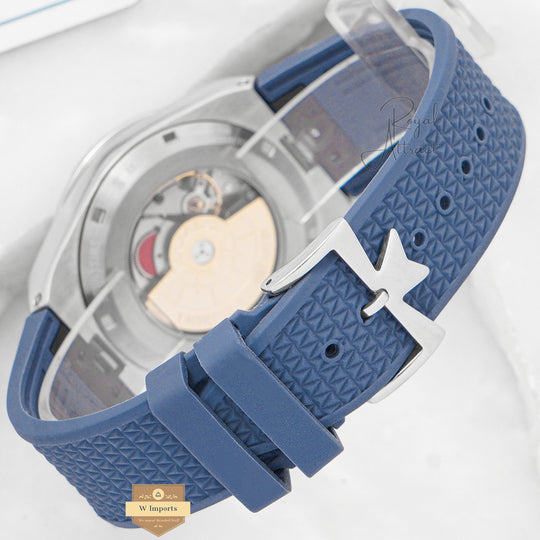 Latest Collection Dual Time Silver Case With Blue Dial & Pvc Strap