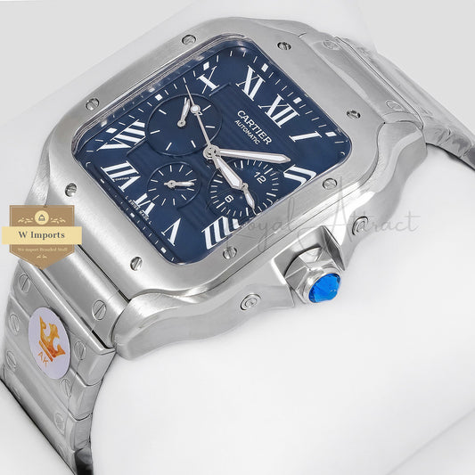 Latest Collection Chronograph Silver With Blue Dial Chain Watch