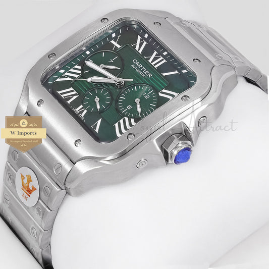 Latest Collection Chronograph Silver With Green Dial Chain Watch