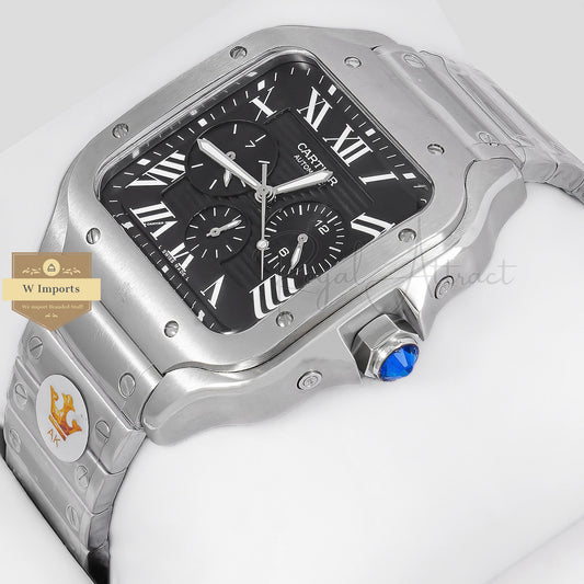 Latest Collection Chronograph Silver With Black Dial Chain Watch