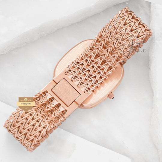 Latest Collection Square Rose Gold With Brown Dial Chain Watch