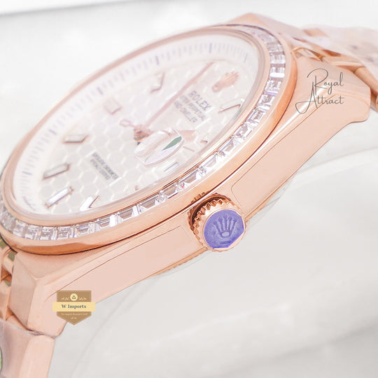Latest Collection 40 Rose Gold With White Dial Stone Bezel Automatic Watch BP Made