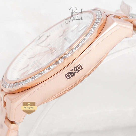 Latest Collection 40 Rose Gold With White Dial Stone Bezel Automatic Watch BP Made