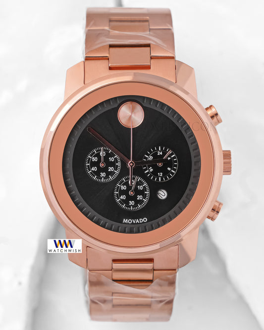 Latest Collection Chronograph Rose Gold With Black Dial Chain Watch
