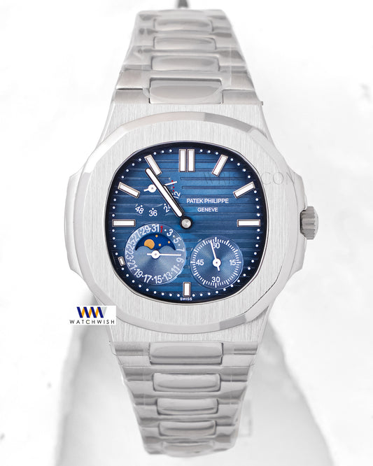 Latest Collection Chronograph Moon Phase Silver With Blue Dial Automatic Watch