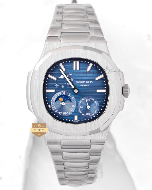Latest Collection Chronograph Moon Phase Silver With Blue Dial Automatic Watch