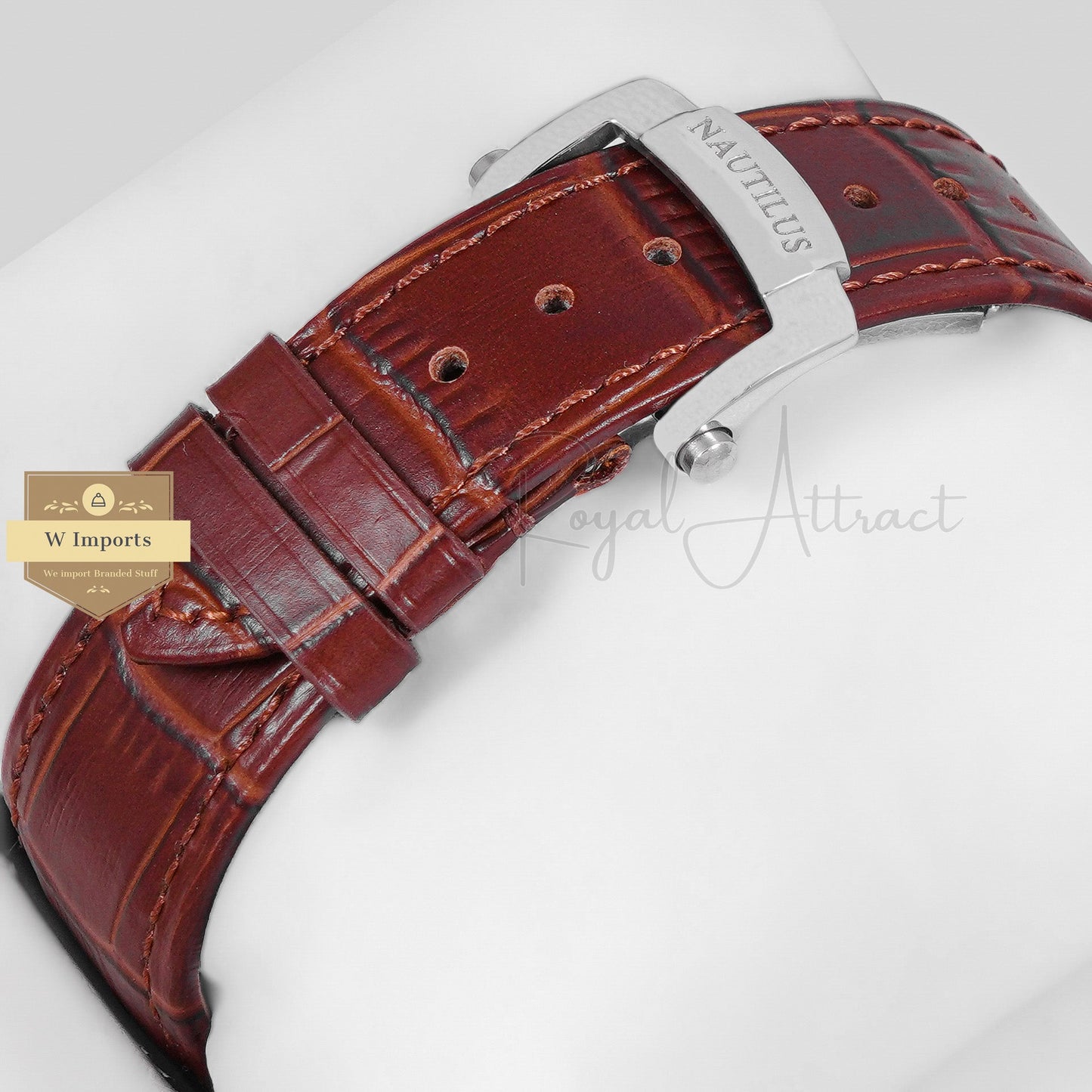 Latest Collection Annual Calendar Moon Phase Silver Stone Case With White Dial & Brown Leather Strap