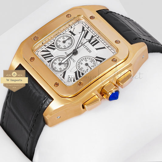 Latest Collection Chronograph Yellow Gold Case With White Dial & Black Leather Strap