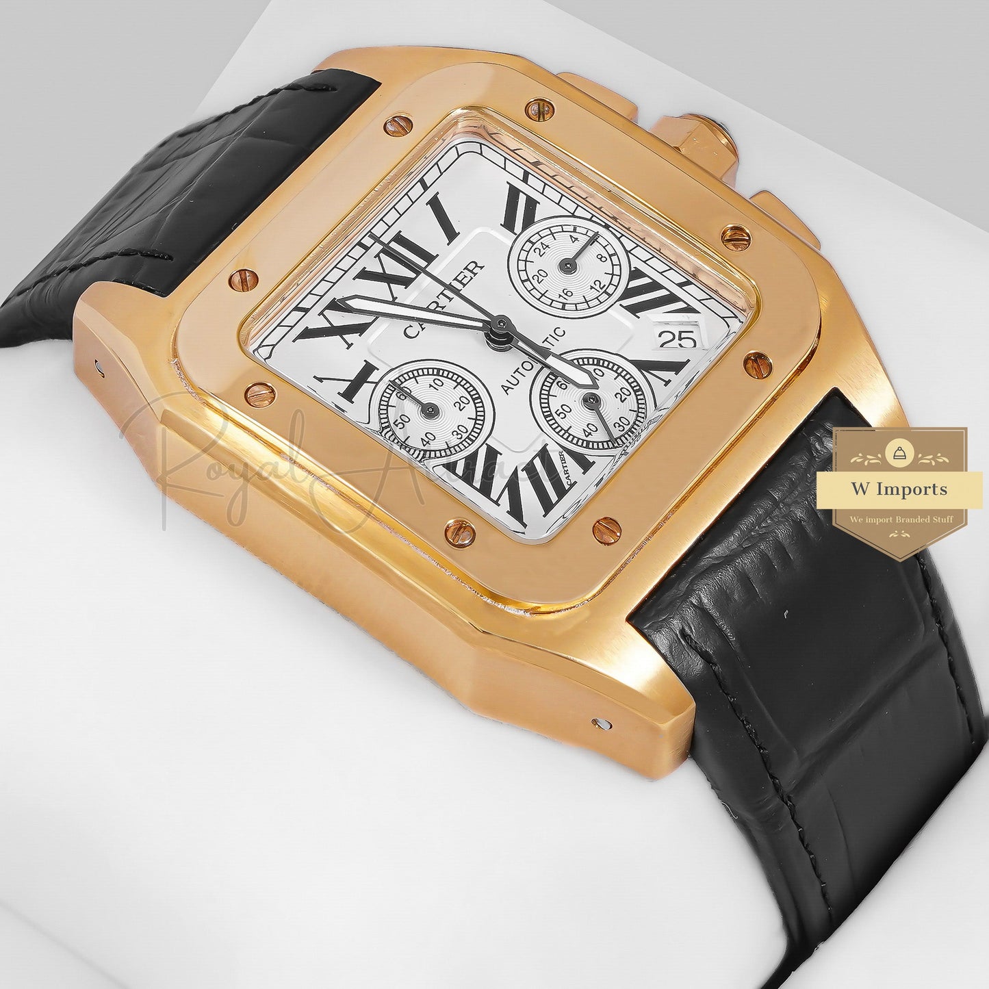 Latest Collection Chronograph Yellow Gold Case With White Dial & Black Leather Strap