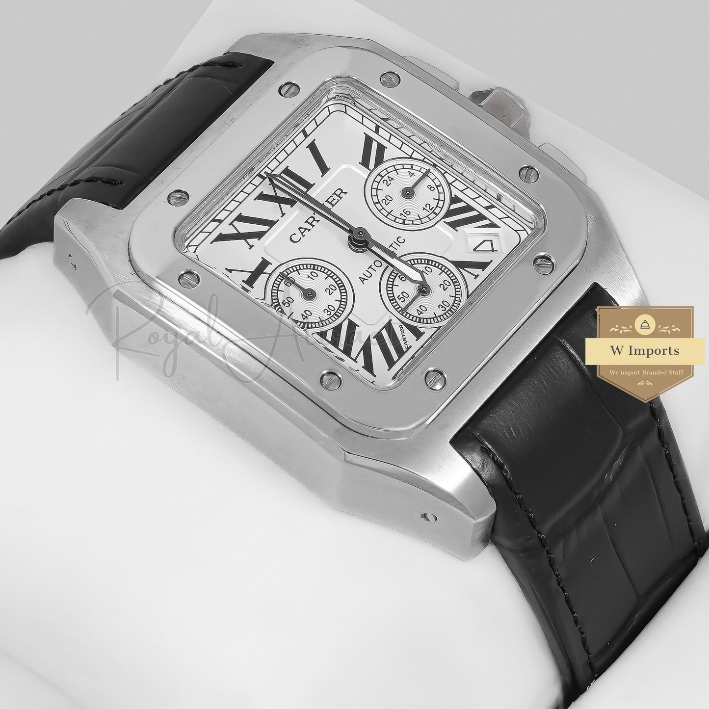 Latest Collection Chronograph Silver Case With White Dial & Black Leather Strap