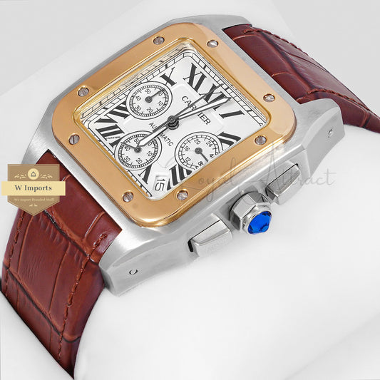 Latest Collection Chronograph Silver Case With White Dial & Brown Leather Strap