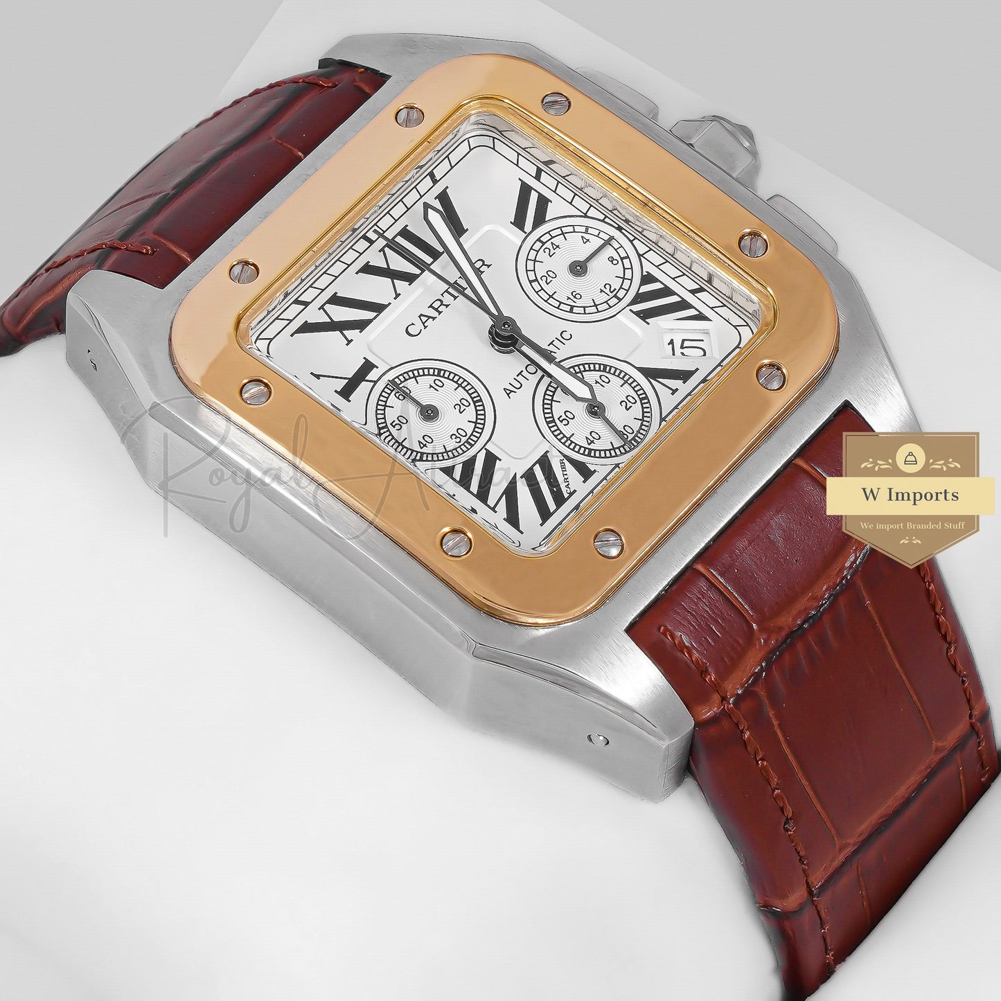 Latest Collection Chronograph Silver Case With White Dial & Brown Leather Strap