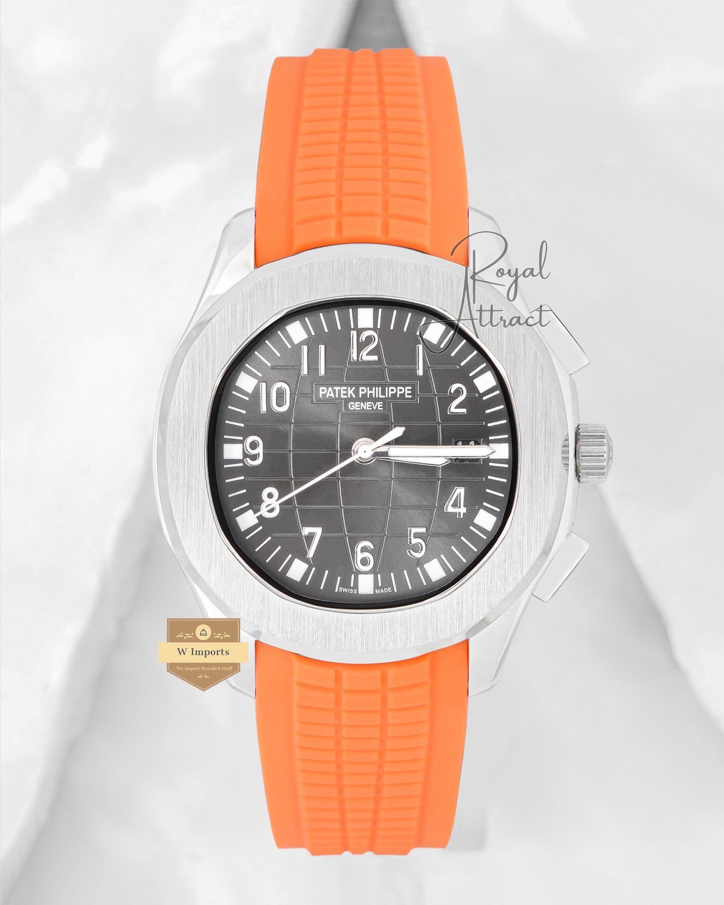 Latest Collection Silver Case With Gray Dial & Orange Rubber Strap