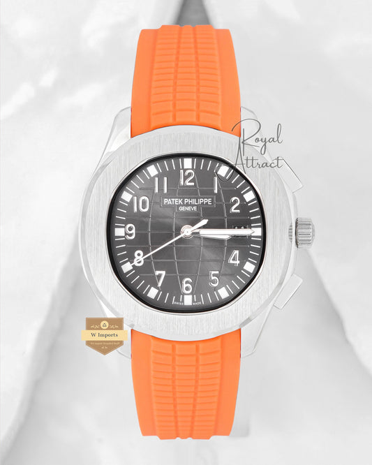 Latest Collection Silver Case With Gray Dial & Orange Rubber Strap
