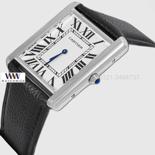 Latest Collection Silver Case With White Dial & Black Leather Strap