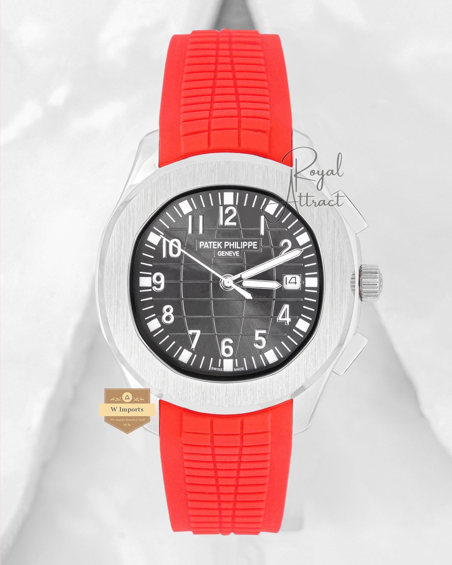 Latest Collection Silver Case With Gray Dial & Red Rubber Strap