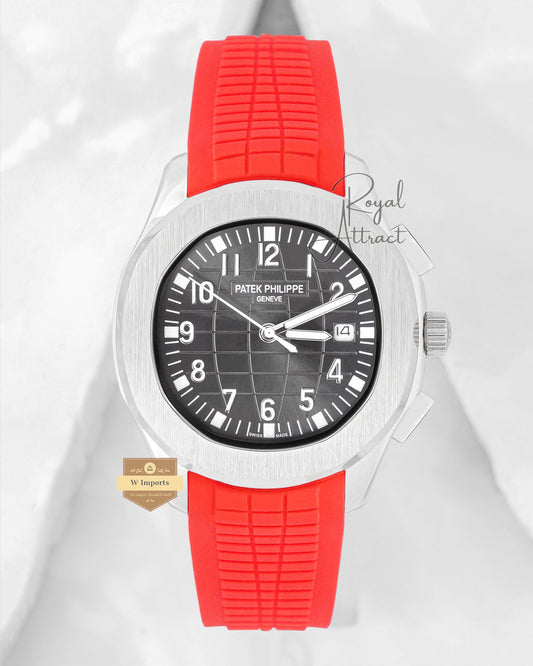 Latest Collection Silver Case With Gray Dial & Red Rubber Strap