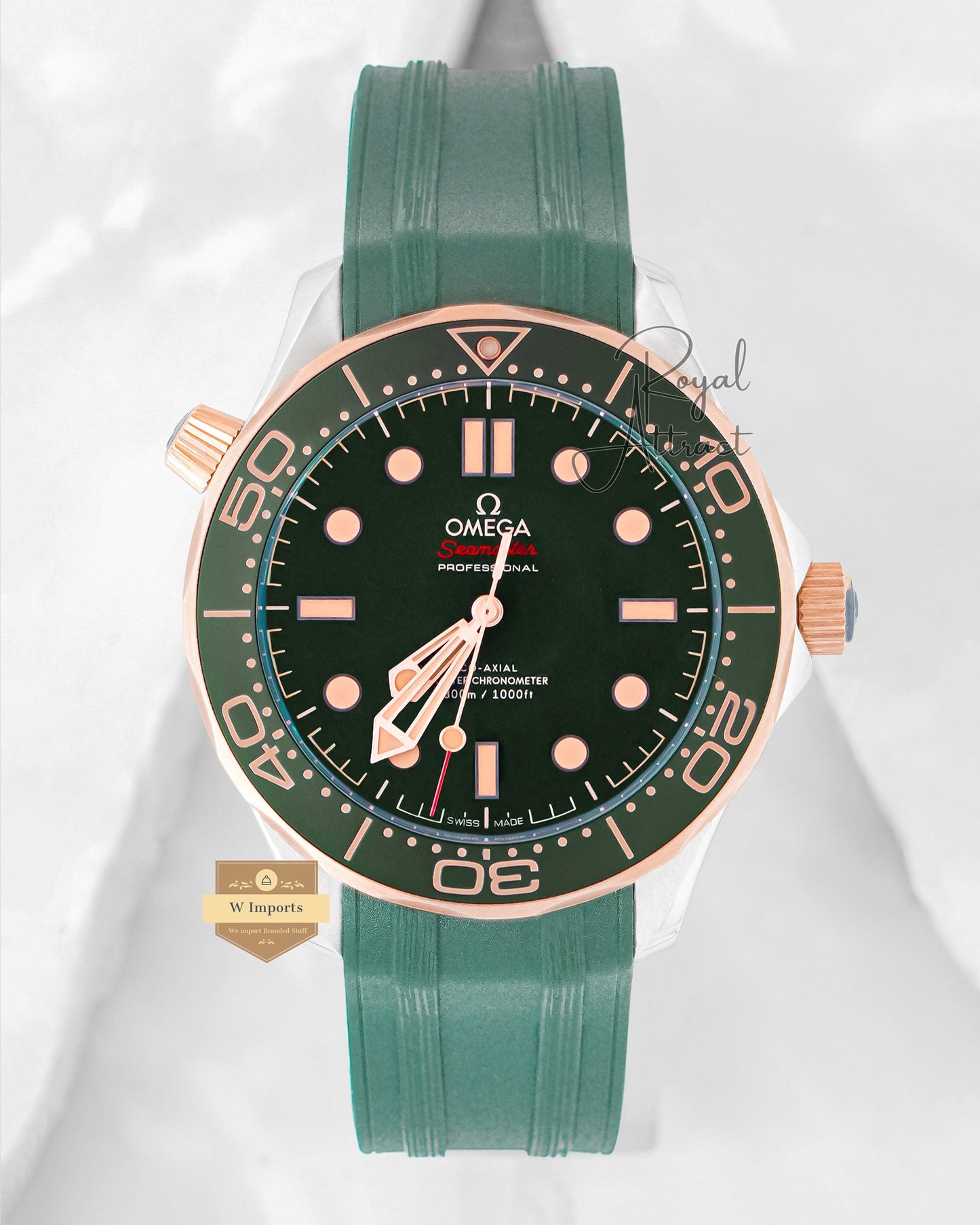 Latest Collection Two Tone Case With Green Dial & Rubber Strap For Men