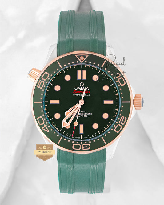 Latest Collection Two Tone Case With Green Dial & Rubber Strap For Men