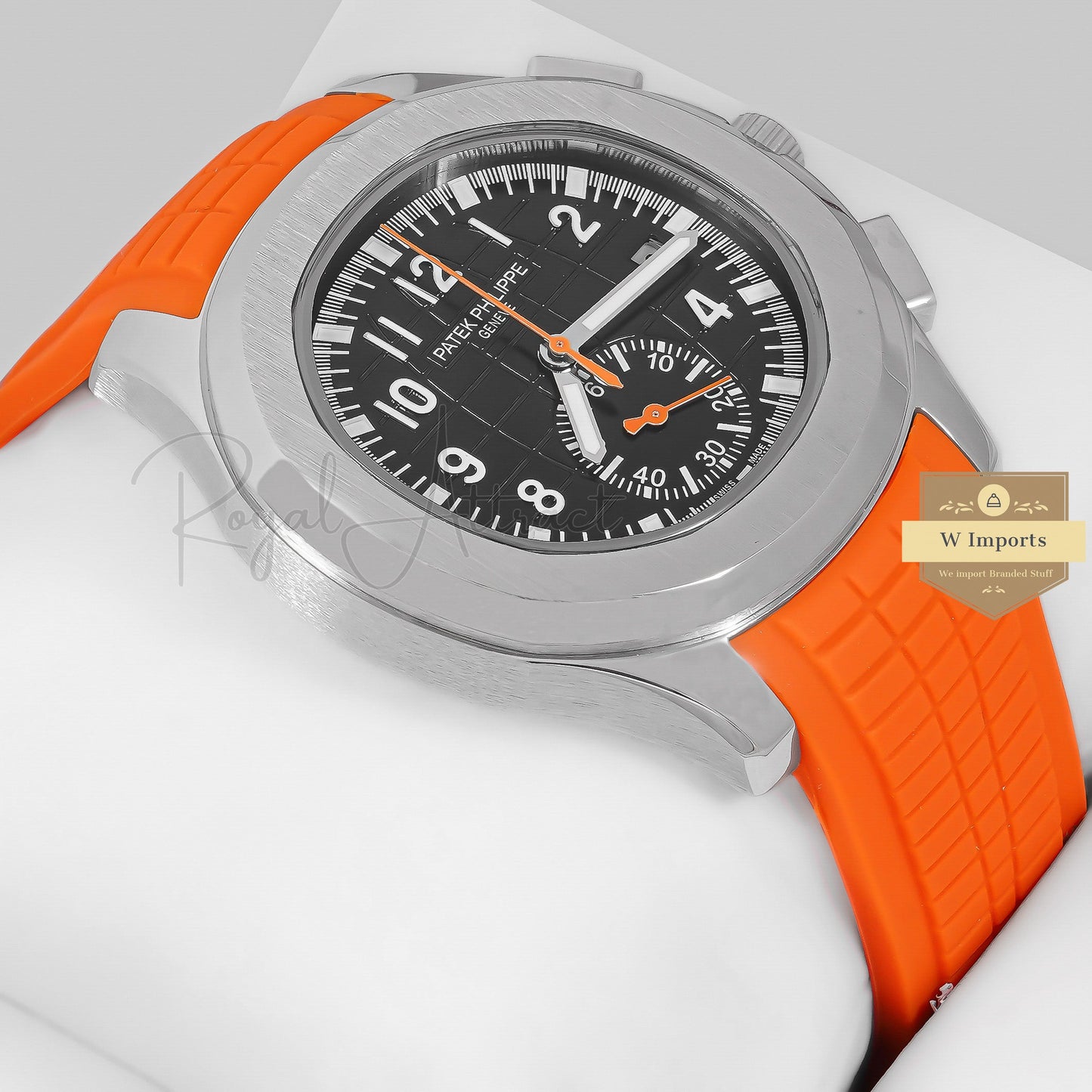 Latest Collection Down Second Silver Case With Black Dial & Orange Rubber Strap