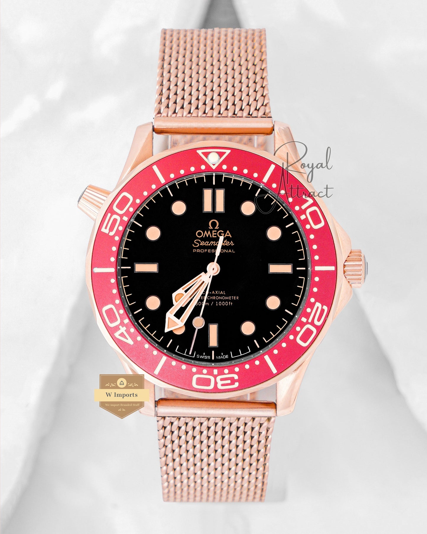 Latest Collection Rose Gold With Black Dial With Mesh Bracelet Automatic Watch