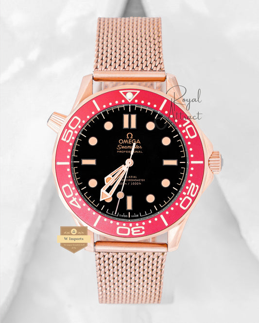 Latest Collection Rose Gold With Black Dial With Mesh Bracelet Automatic Watch