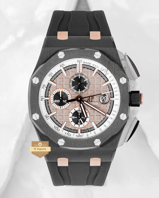 Latest Premium Automatic All Black Case With Strap & Gray Dial Chronograph Watch