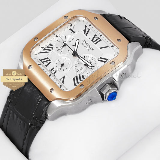 Latest Collection Chronograph Silver Case With Dial And Black Leather Strap