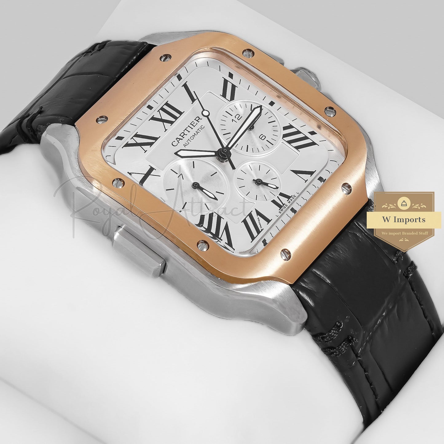Latest Collection Chronograph Silver Case With Dial And Black Leather Strap