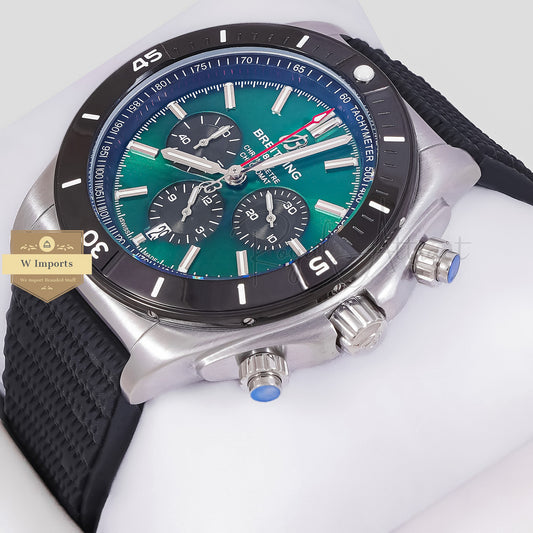 Latest Collection Chronograph Silver With Green Dial And Pvc Strap