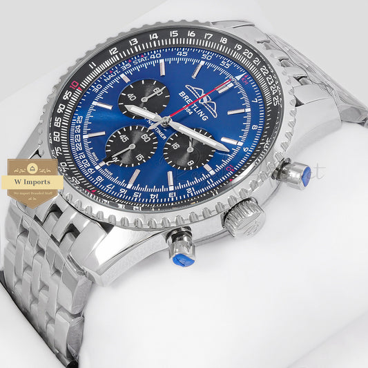 Latest Collection Chronograph Silver With Blue Dial Chain Watch