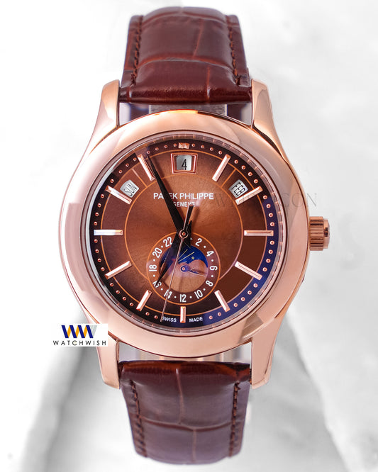 Latest Collection Moon phase Rose Gold Case With Brown Dial & Leather Strap