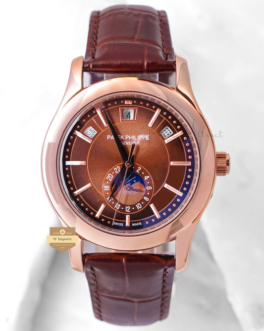 Latest Collection Moon phase Rose Gold Case With Brown Dial & Leather Strap