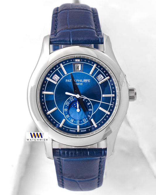Latest Collection Moon phase Silver Case With Blue Dial & Leather Strap