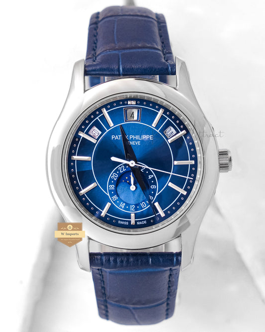 Latest Collection Moon phase Silver Case With Blue Dial & Leather Strap