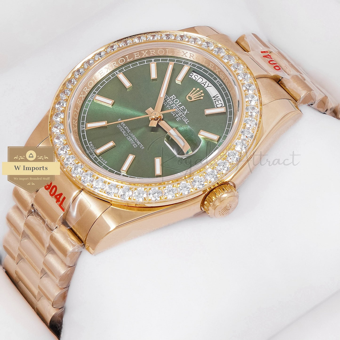 LATEST COLLECTION 40 YELLOW GOLD WITH GREEN DIAL STONE BEZEL AUTOMATIC WATCH ZR FACTORY