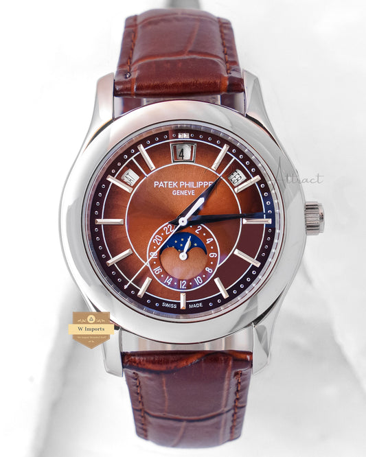 Latest Collection Moon phase Silver Case With Brown Dial & Leather Strap